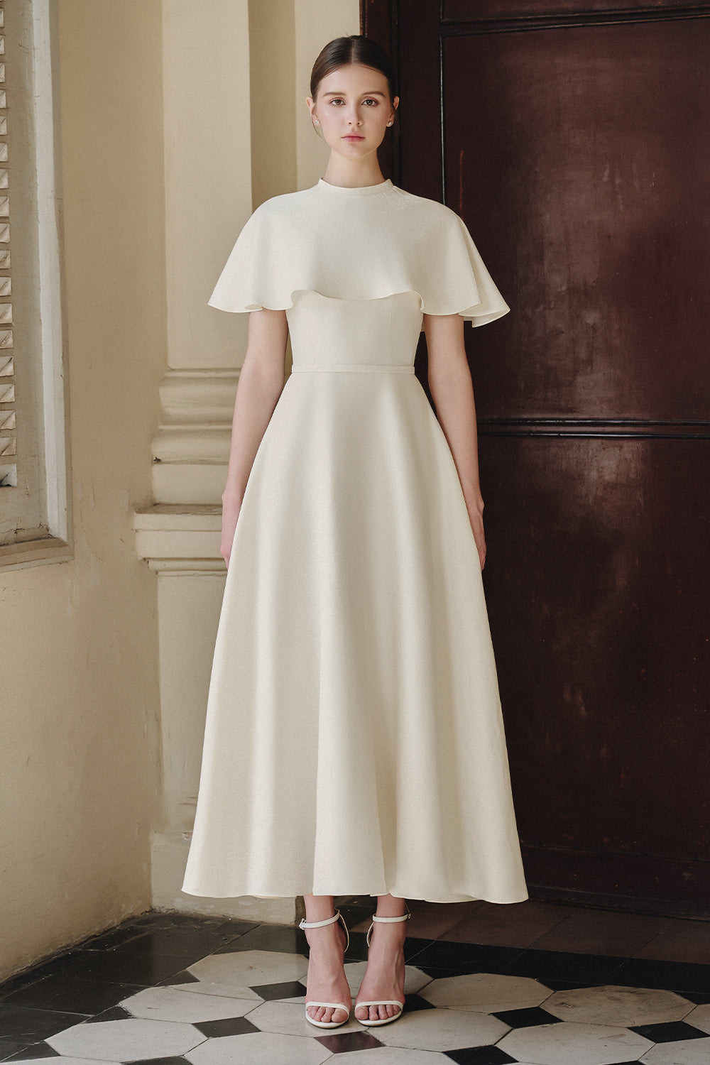 Viella Cape Sleeve Midi Dress - Cream / L