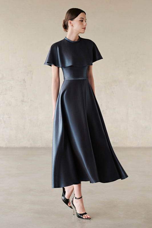 Viella Cape Sleeve Satin Midi Dress - MEAN BLVD