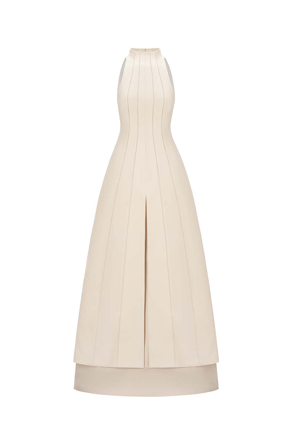 Women's Han Yen Layered High Neck Crinkle Crepe Maxi Dress  XS/S/M/L/XL/Customize Cream MEAN BLVD