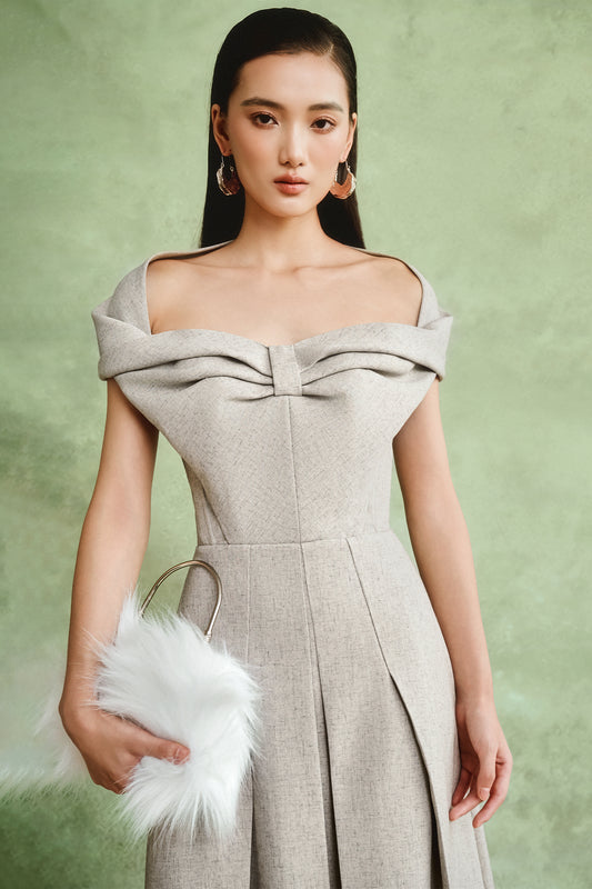 Venice Off-Shoulder Pleated Midi Dress