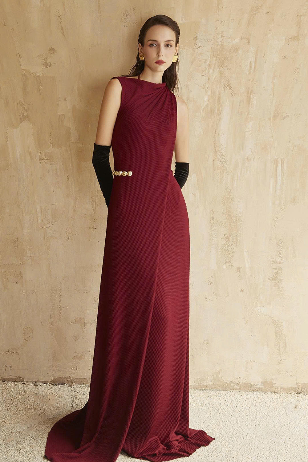 Women's Walton High Neck Button Maxi Dress S/M/L/XL/XXL/Customize Burgundy  MEAN BLVD