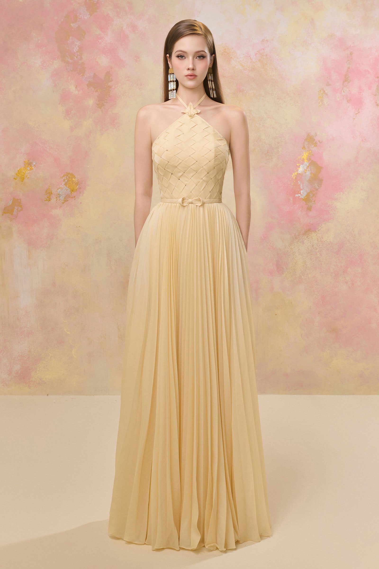 yellow pastel dress Women's Yune Pleated Maxi Dress Pastel Yellow S/M/L/Customize MEAN BLVD