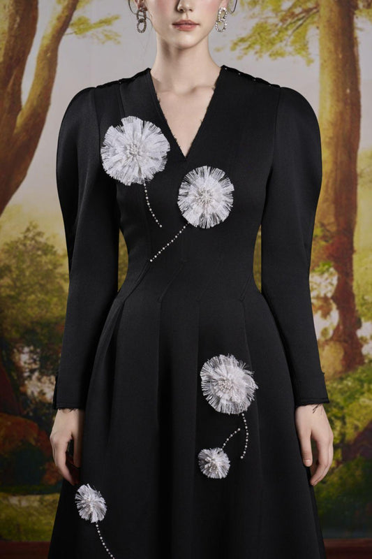 Adela A-line Leg Of Mutton Sleeved Taffeta Midi Dress - MEAN BLVD