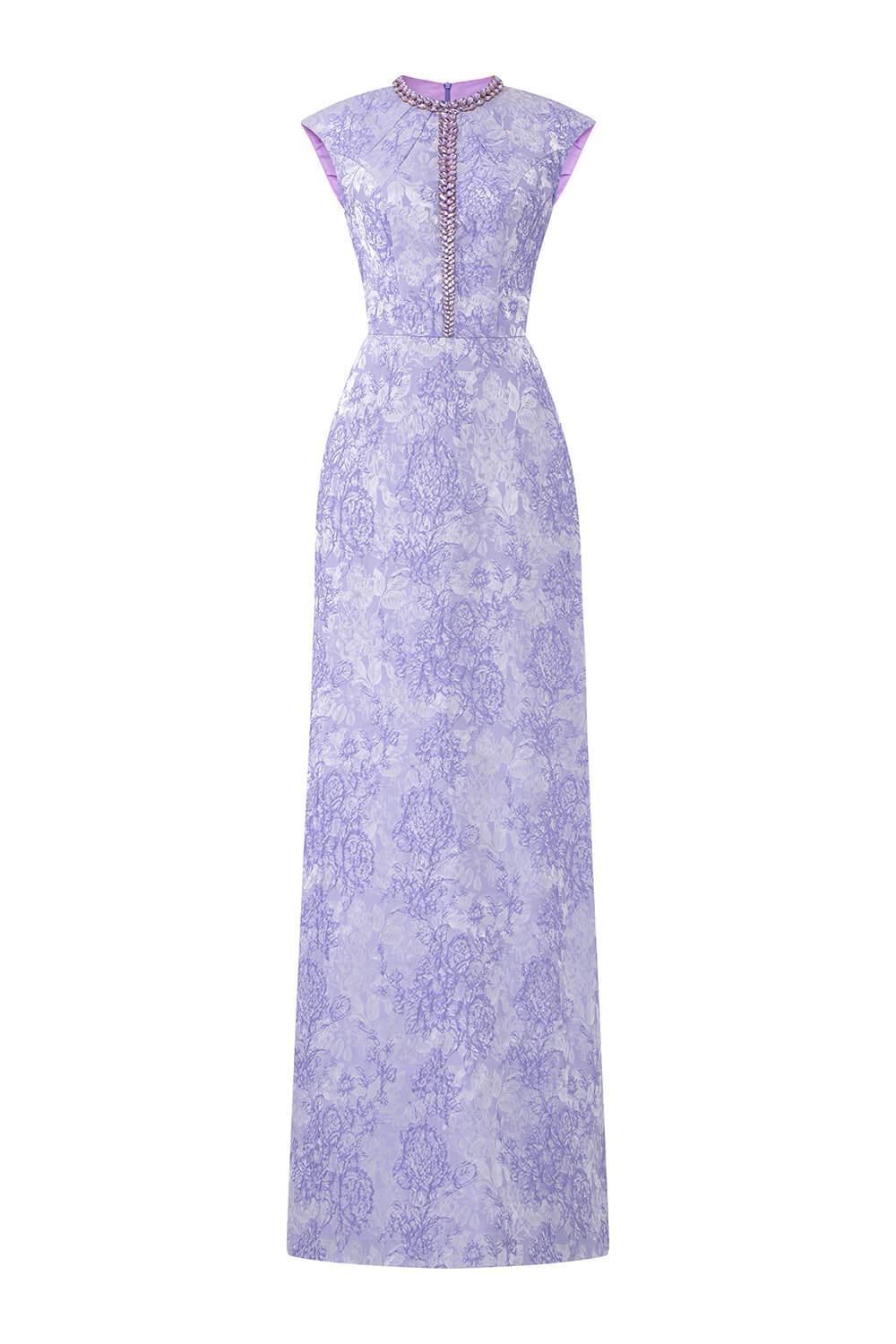 Women's Adorn A-line Round Neck Jacquard Floor Length Dress XS/S/M/L/XL/XXL Violet MEAN BLVD Violet / Customize