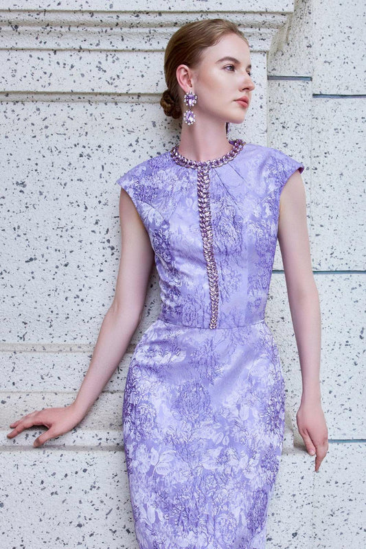 Adorn A-line Round Neck Jacquard Floor Length Dress - MEAN BLVD