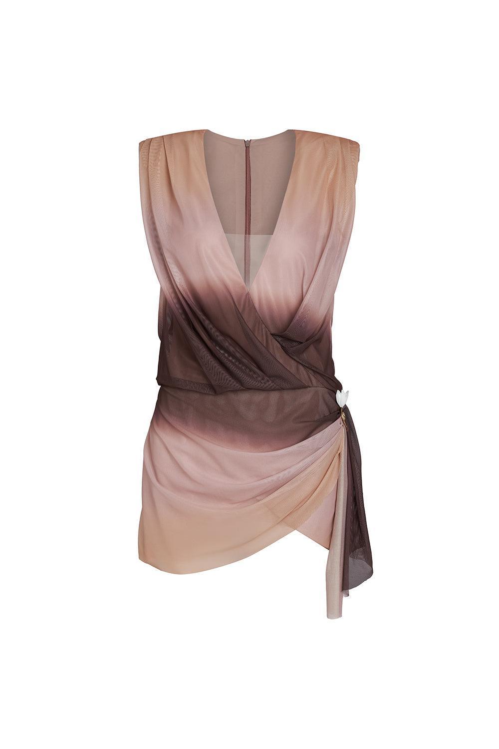 Women's Aguilar Wrap Sleeveless Mesh Spandex Mini Dress XXS/XS/S/M/L Brown Pink MEAN BLVD Brown Pink / Customize