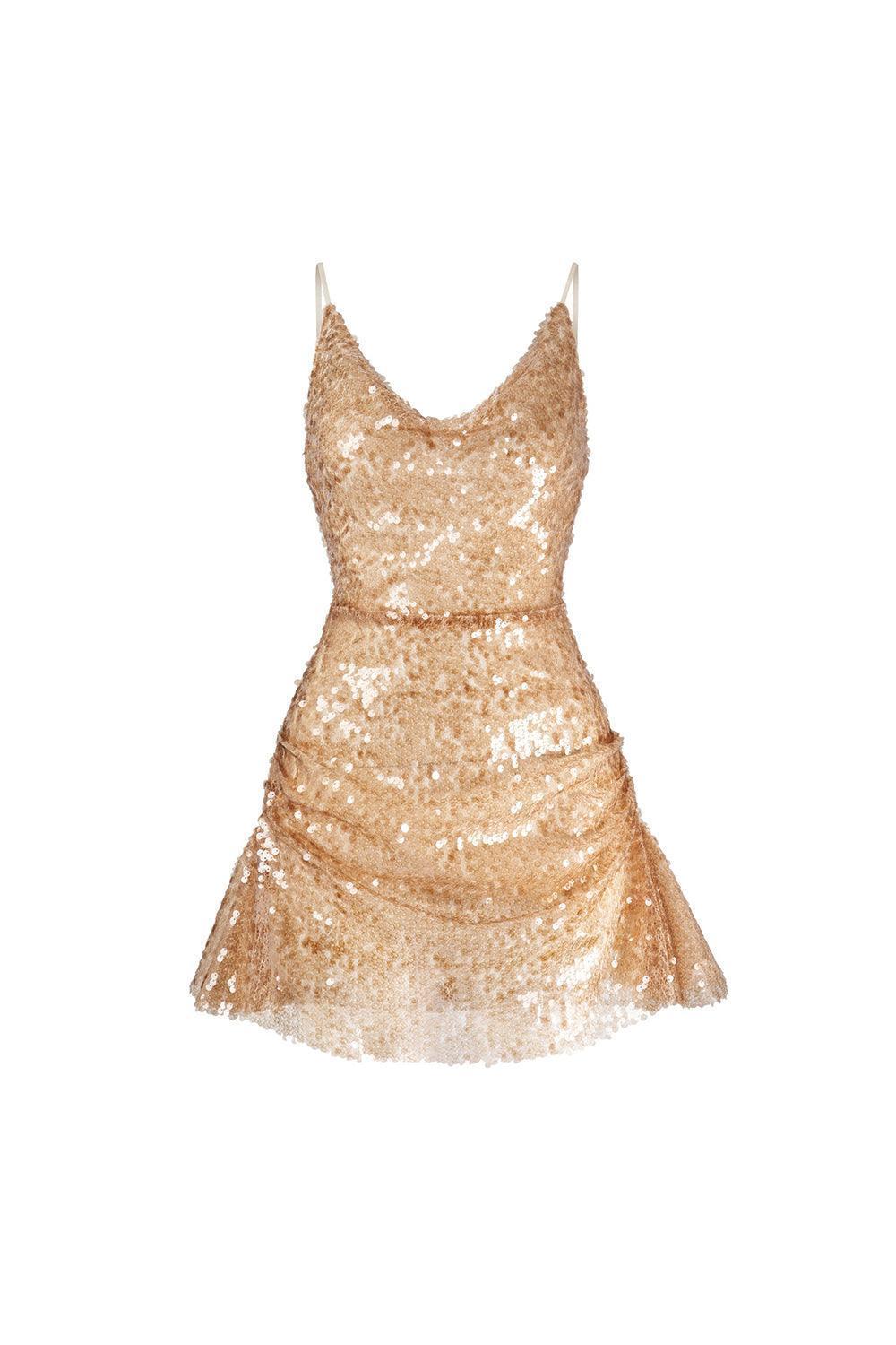 knee length dresses for ladies Women's Aitana A-Line Scoop Neck Mesh Sequin Mini Dress XXS/XS/S/M/L Gold Mean Blvd Gold / Xs