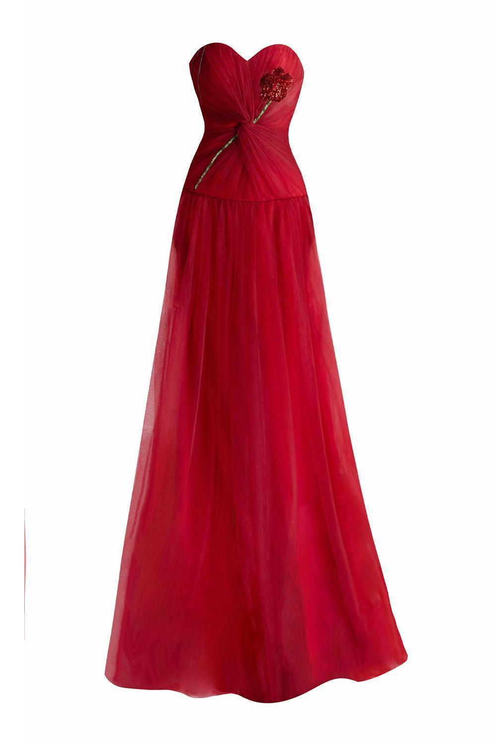 alena strapless maxi dress Women's Alena A-line Sweetheart Neck Mesh Floor Length Dress XS/S/M/L/XL Red MEAN BLVD Red / L