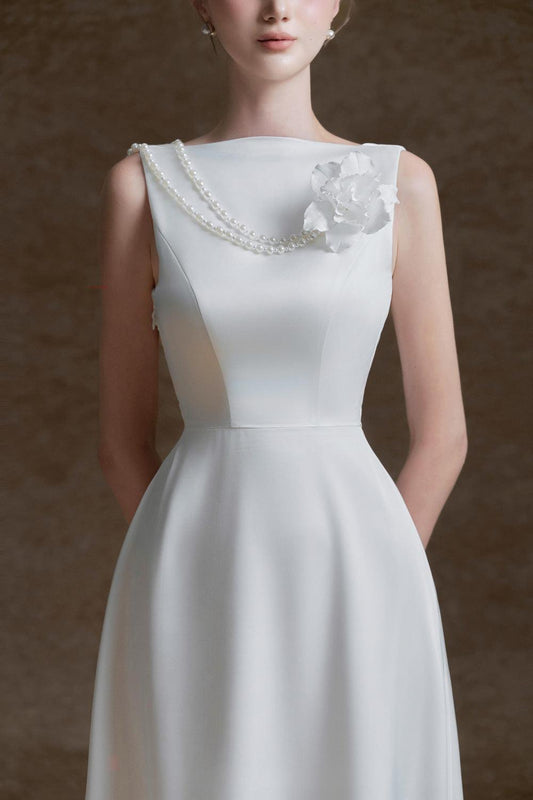 Alida A-line Boat Neck Twill Silk Ankle Length Dress - MEAN BLVD