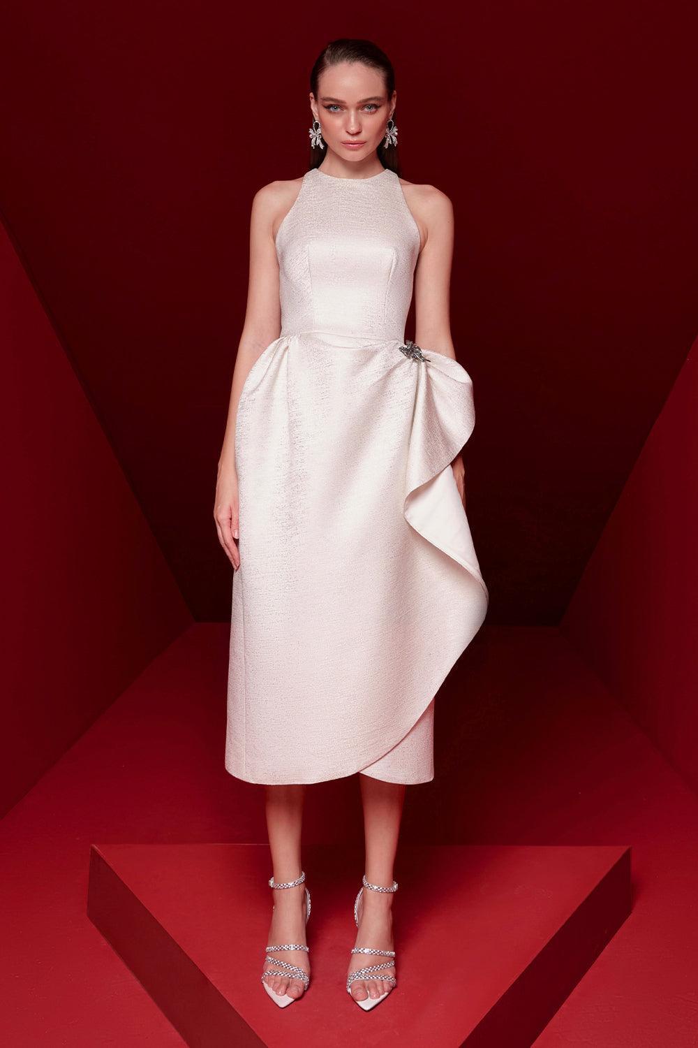 sleeveless brocade midi dress Women's Alora Wrap Sleeveless Brocade Midi Dress XS/S/M/L White MEAN BLVD White / S