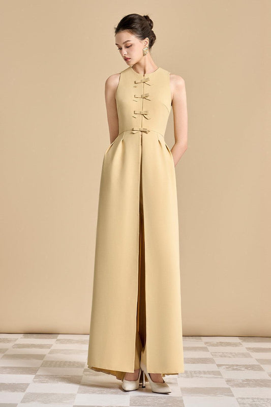 Amaryllis Slit Bow Polyester Floor Length Top - MEAN BLVD