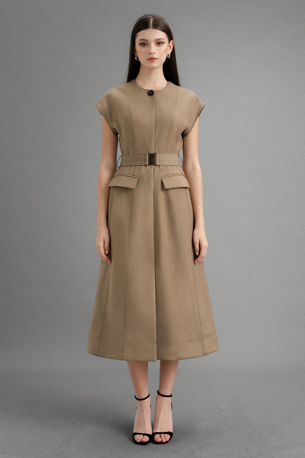 Women's Amber A-line Cap Sleeved Polycotton Midi Dress S/M/L Brown/Cream MEAN BLVD Brown / Customize Women's Amber A-line Cap Sleeved Polycotton Midi Dress S/M/L Brown/Cream MEAN BLVD Brown / Customize