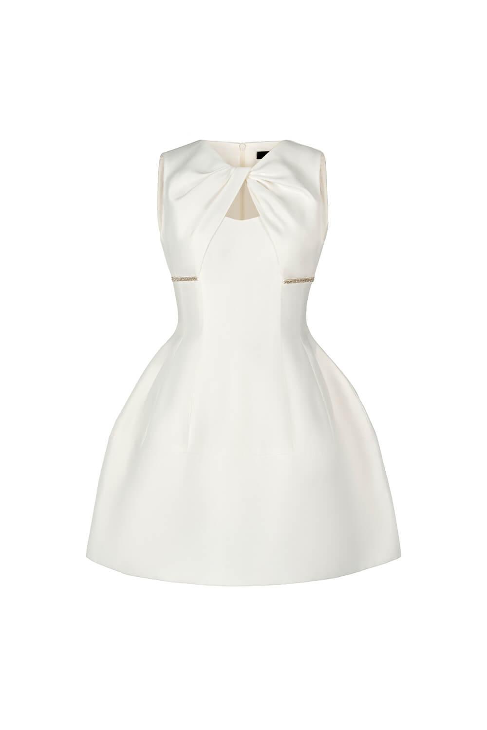 amity mini dress Women's Amity Puffy V-Neck Silk Taffeta Mini Dress S/M/L White/Yellow MEAN BLVD M / Yellow