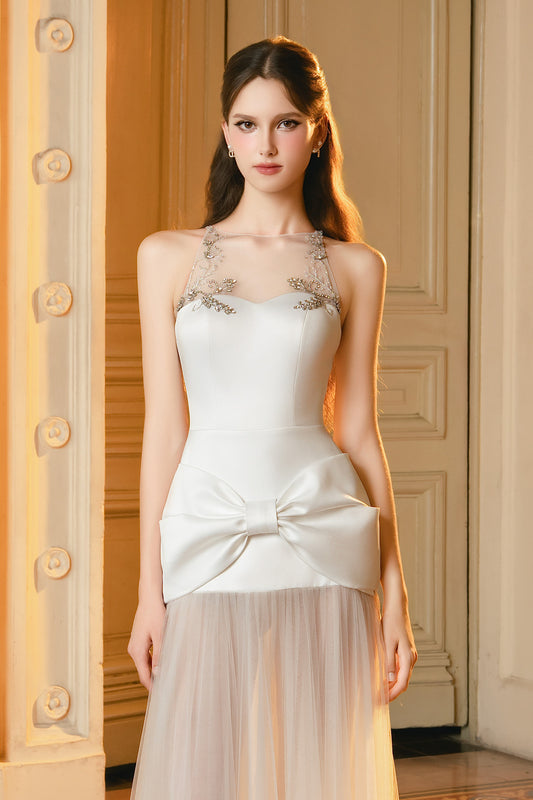 Cameron A-line Illusion Neck Mesh Maxi Dress