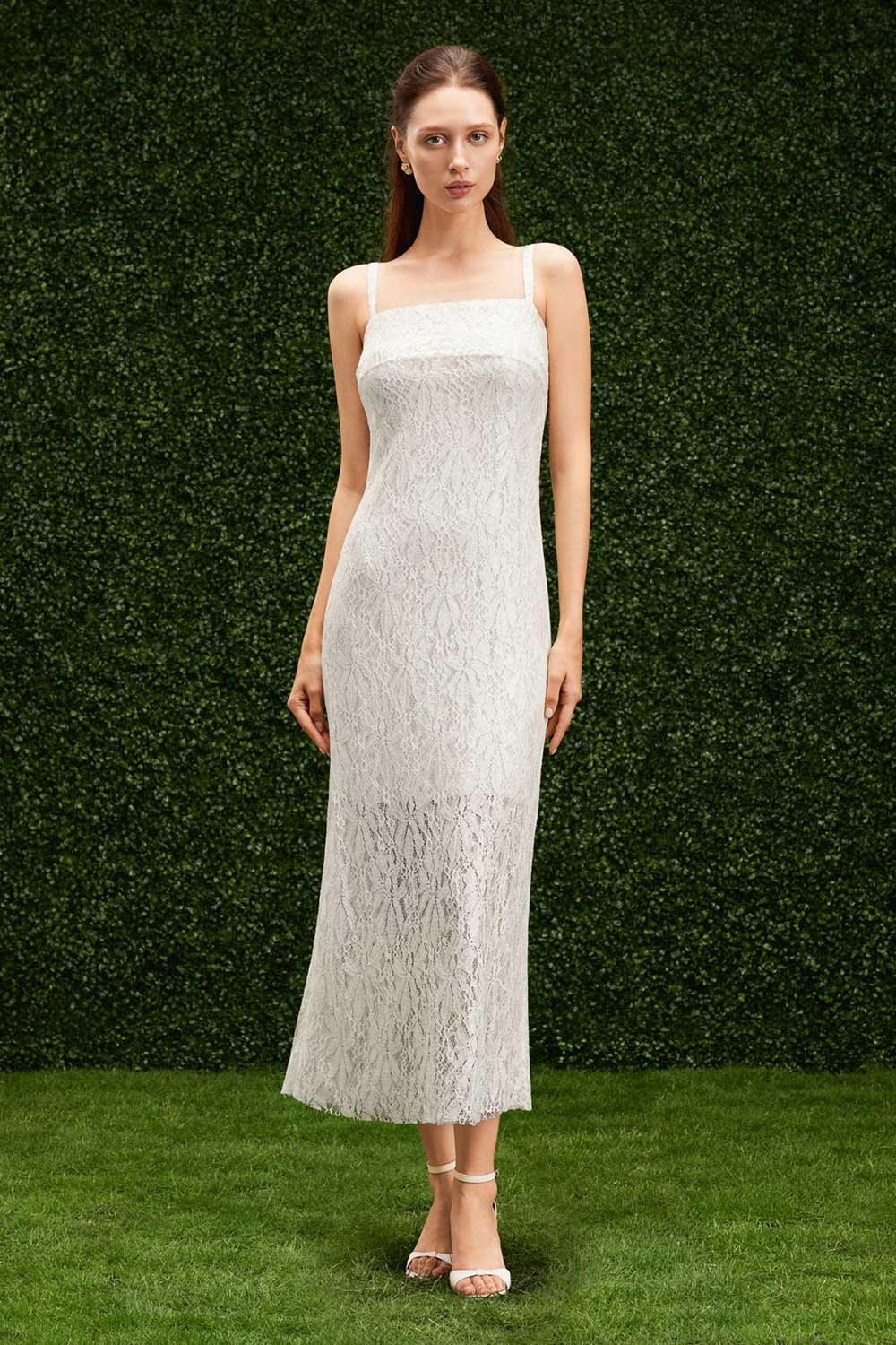 Women's Angelica Sheath Strappy Lace Midi Dress XS/S/M/L/Customize Ivory White Mean Blvd Ivory White / L