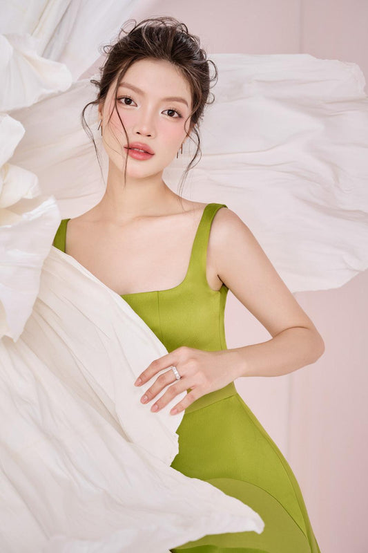 Anubis A-line Square Neck Silk Crepe Ankle Length Dress - MEAN BLVD