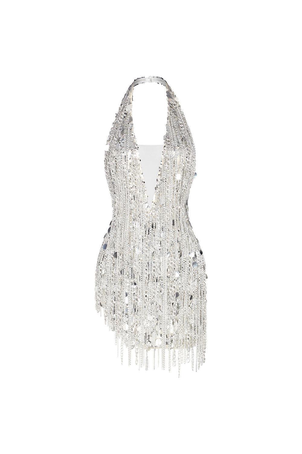 Mesh Sequins Halter Top Women's Arlette Halter Sleeveless Mesh