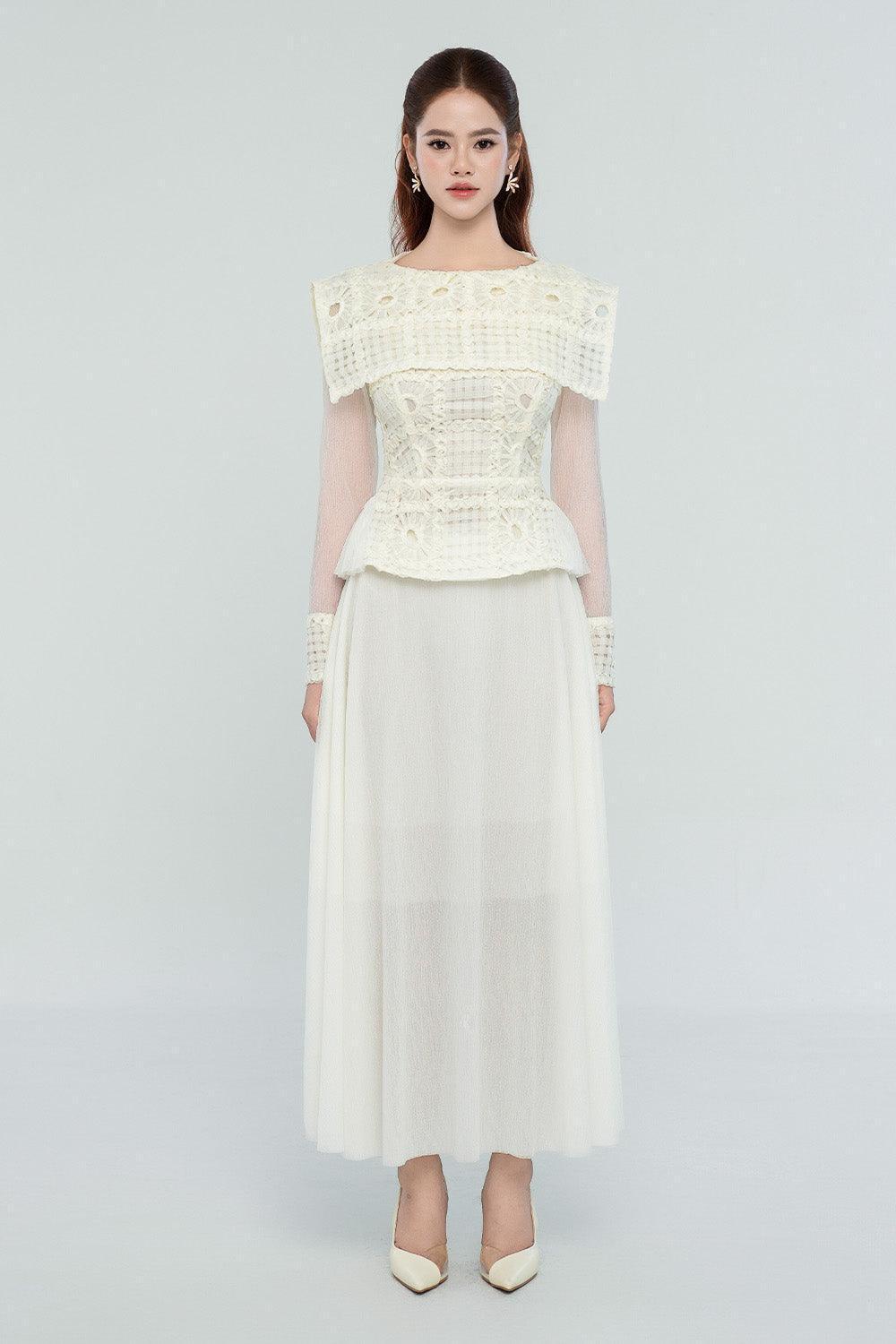 Women's Arlette Peplum Cape Shoulder Lace Top S/M/L/Customize Ivory White Mean Blvd Ivory White / S