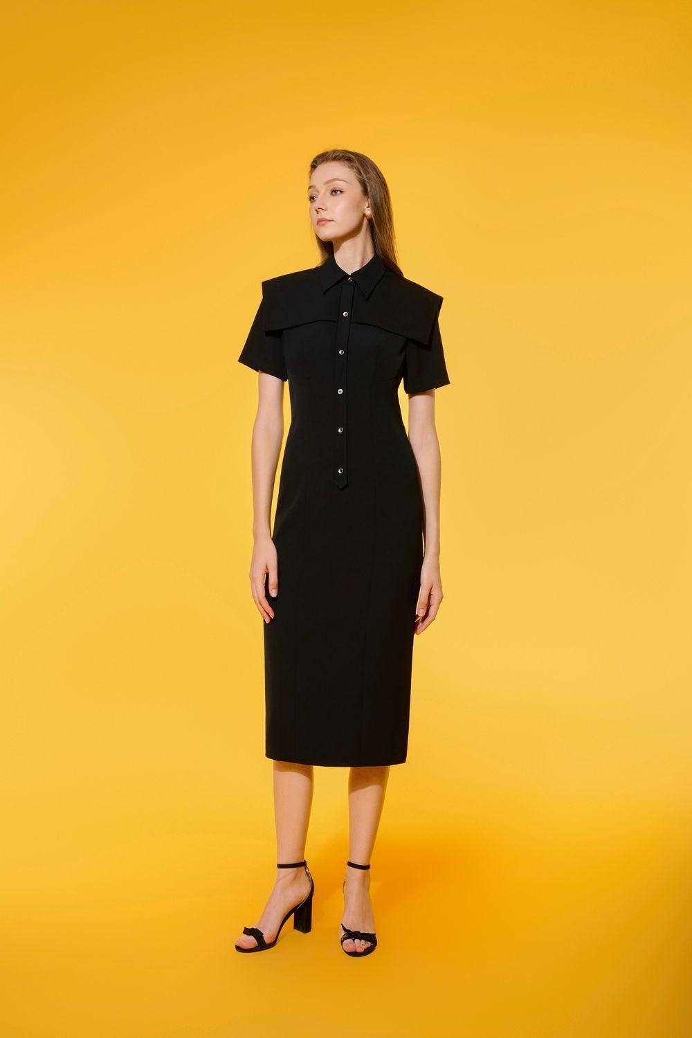Women's Arohi Pencil Cape Shoulder Crepe Calf Length Dress S/M/L Black MEAN BLVD S / Black Women's Arohi Pencil Cape Shoulder Crepe Calf Length Dress S/M/L Black MEAN BLVD S / Black