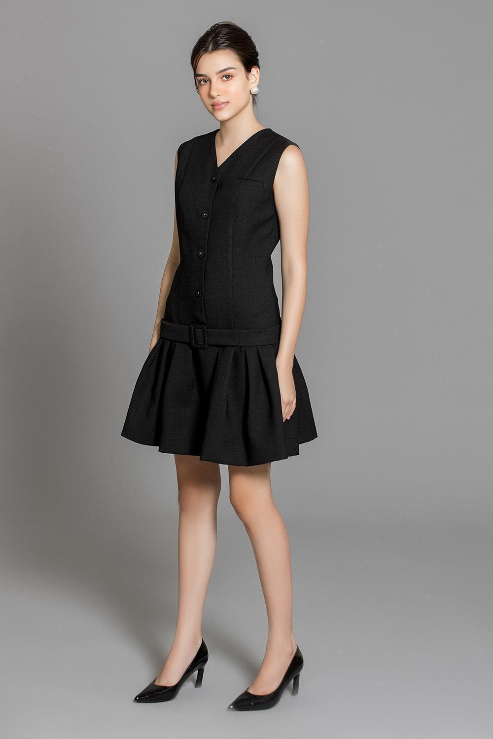 Women's Aubrie Drop Waist V-Neck Polycotton Mini Dress Xs/S/M/L Black Mean Blvd Black / S