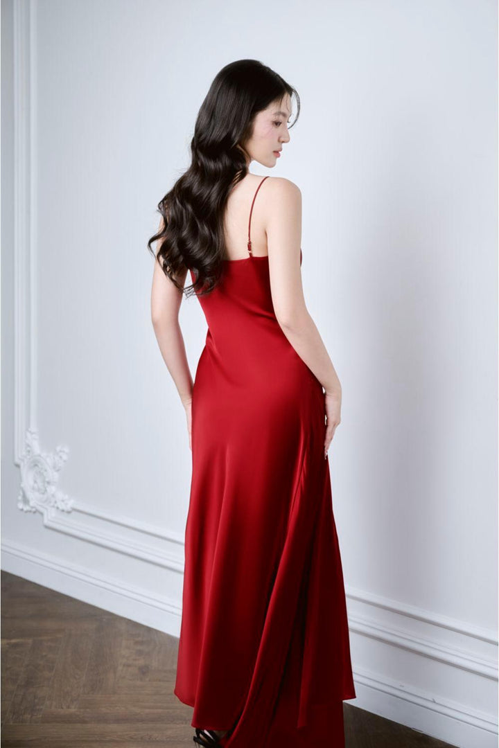 Audrey Asymmetric Scoop Neck Mulberry Silk Ankle Length Dress - MEAN BLVD