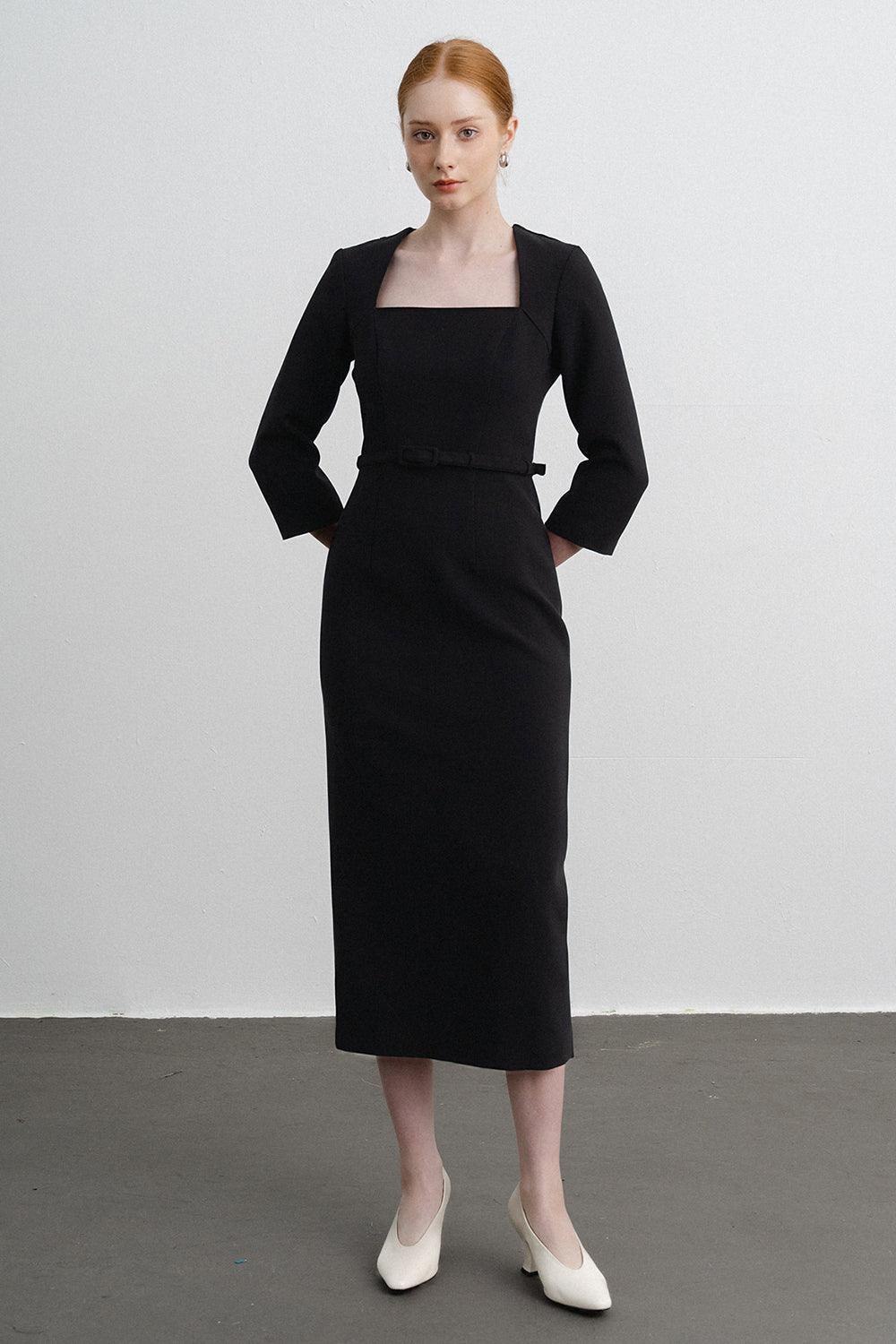 Women's Ava Sheath Long Sleeved Polycotton Midi Dress S/M/L Black MEAN BLVD S / Black Women's Ava Sheath Long Sleeved Polycotton Midi Dress S/M/L Black MEAN BLVD S / Black