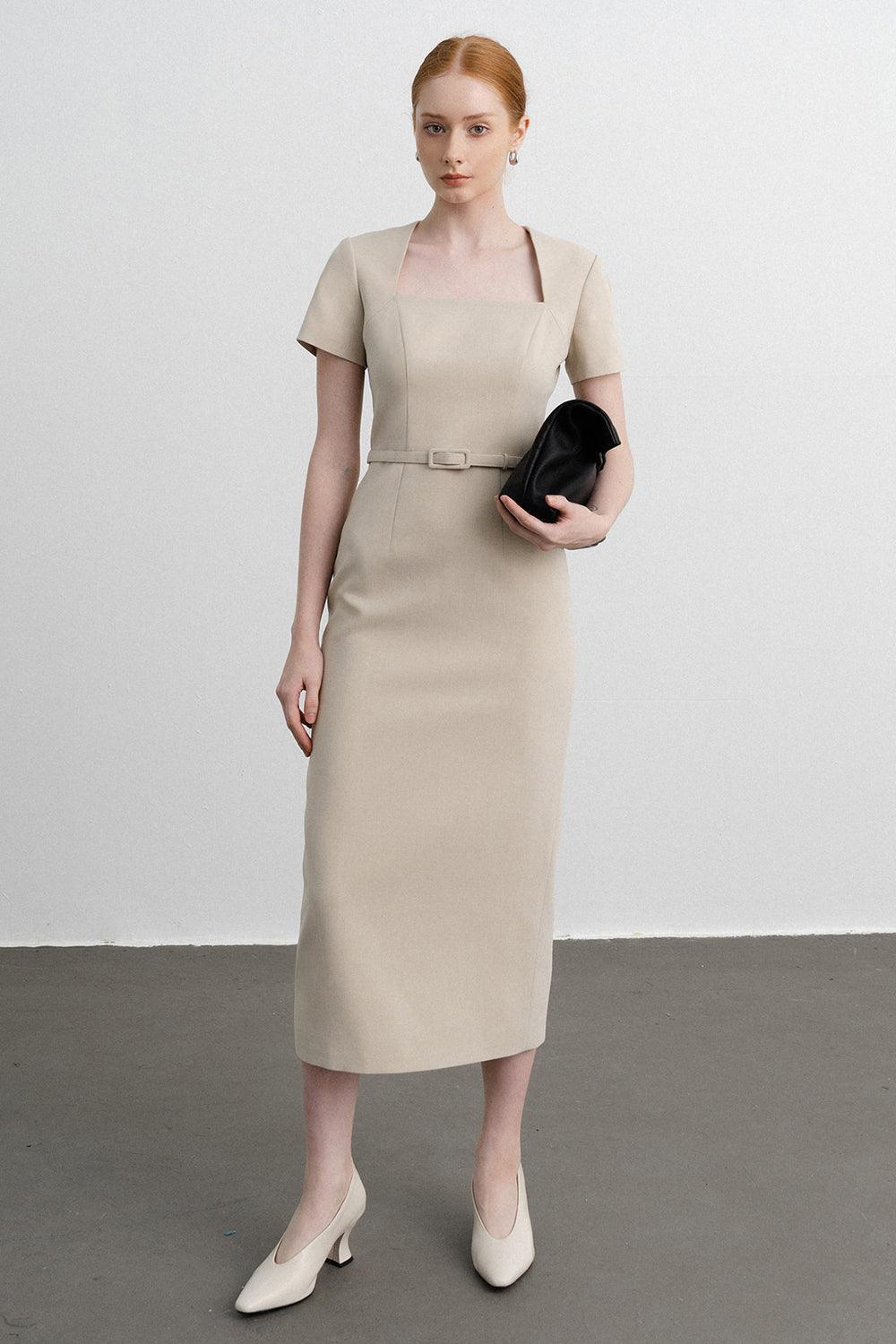 Women's Ava Sheath Short Sleeved Polycotton Midi Dress S/M/L Beige MEAN BLVD S / Beige Women's Ava Sheath Short Sleeved Polycotton Midi Dress S/M/L Beige MEAN BLVD S / Beige