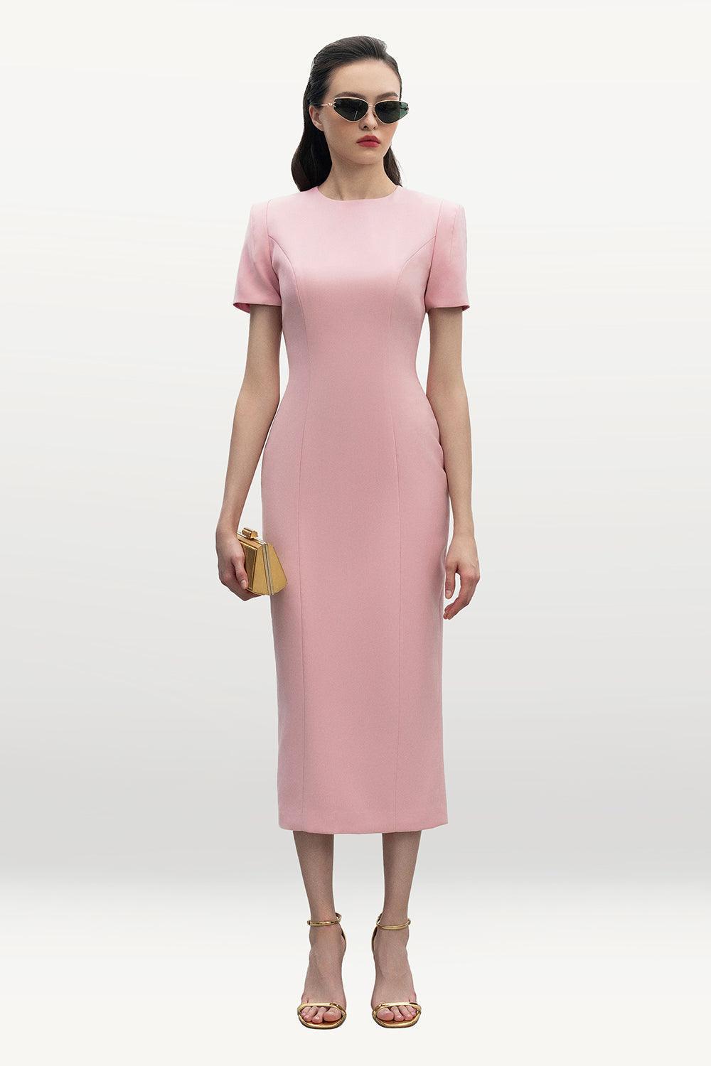green emerald velvet dress Mally Rose Pink Satin Sweetheart A-Line Midi Dress – Club L London main image 1
