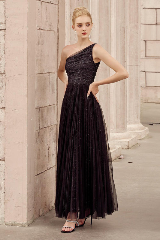 Belle Pleated One Shoulder Tulle Ankle Length Dress - MEAN BLVD