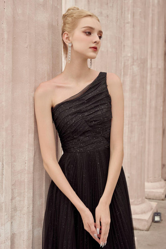 Belle Pleated One Shoulder Tulle Ankle Length Dress - MEAN BLVD