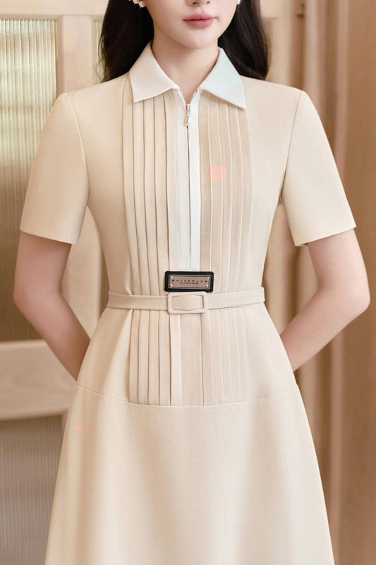 Betrix A-line Short Sleeved Linen Cotton Midi Dress - MEAN BLVD