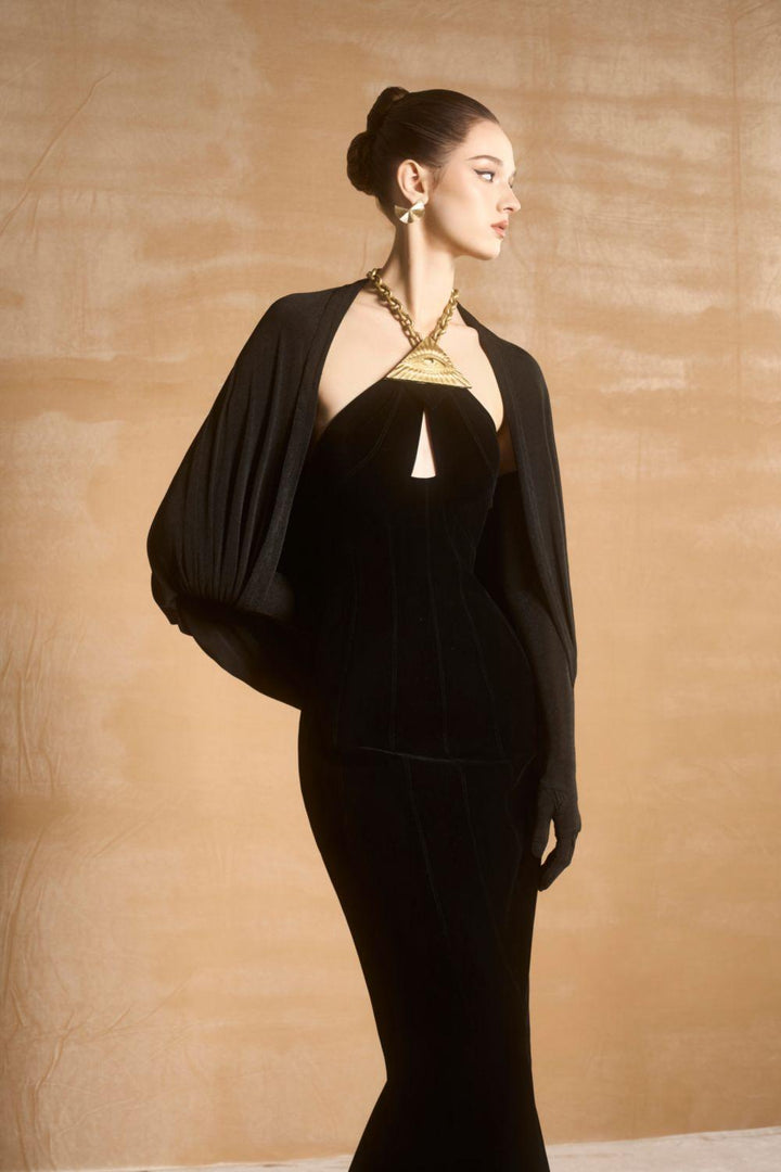 Bisaria Halter Cut-Out Velvet Floor Length Dress - MEAN BLVD