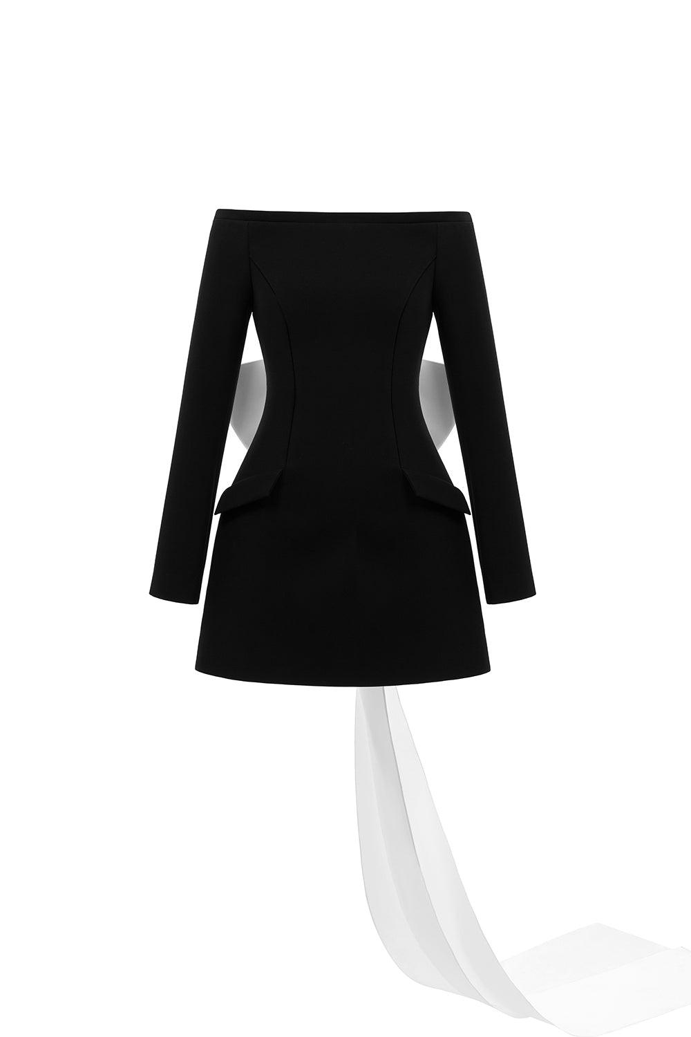 Women's A-line Bow Cotton Polyester Mini Dress XS/S/M/L/XL Black MEAN BLVD, Black / XS Women's A-line Bow Cotton Polyester Mini Dress XS/S/M/L/XL Black MEAN BLVD, Black / XS