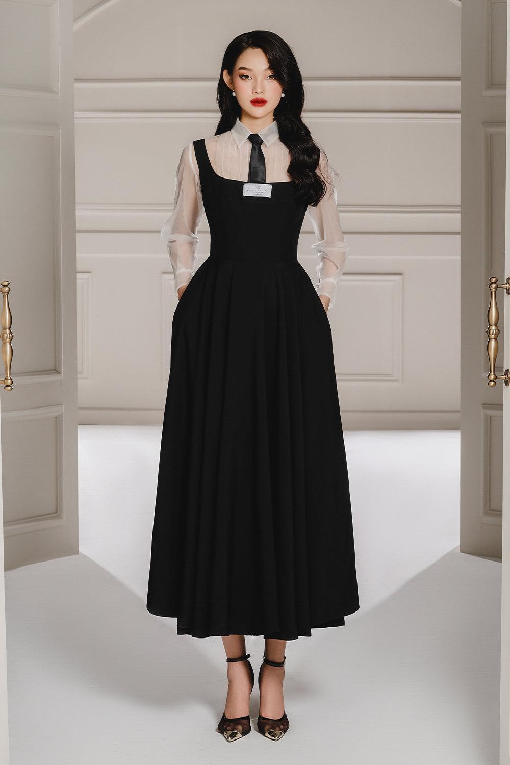 Women's Bunny A-Line Pleated Cotton Midi Dress S/M/L/Customize Black Mean Blvd S / Black Women's Bunny A-Line Pleated Cotton Midi Dress S/M/L/Customize Black Mean Blvd S / Black