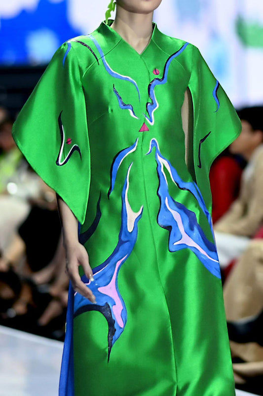 Butterfly A-line Cape Sleeved Zibeline Floor Length Ao Dai - MEAN BLVD