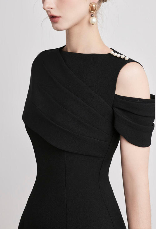 Caballo Fit and Flare Asymmetric Sleeved Twill Mini Dress - MEAN BLVD