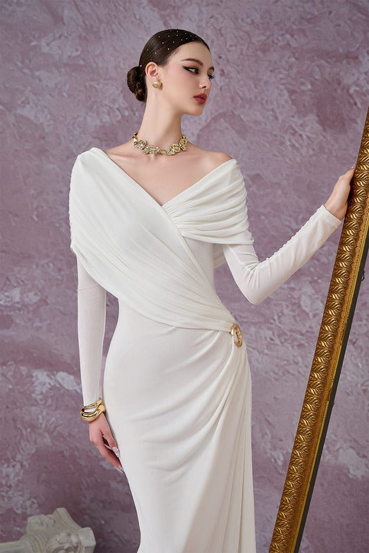 Aether Sheath Gathered Spandex Floor Length Dress