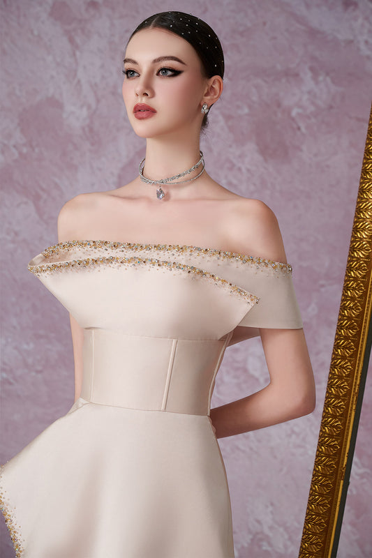 Flare A-line Asymmetric Sleeved Taffeta Mini Dress