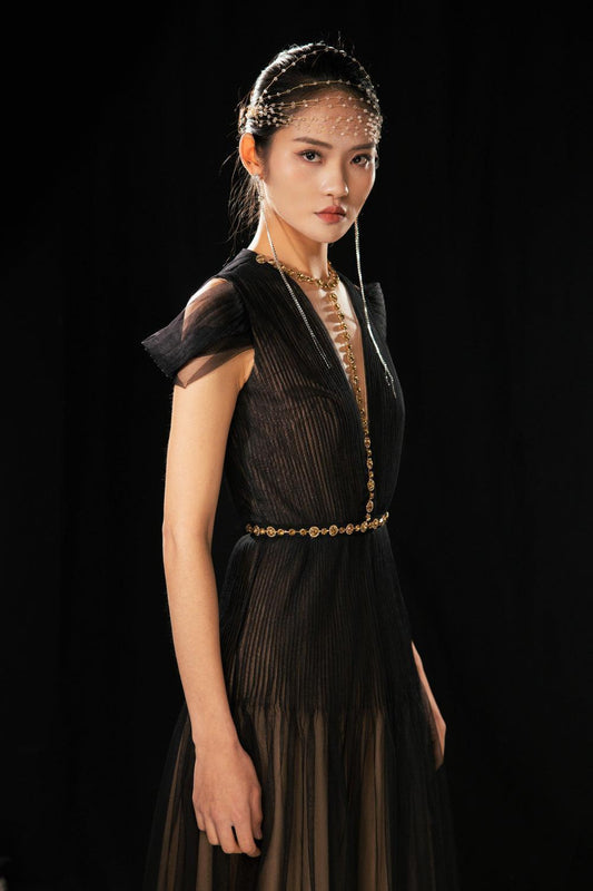 Calla A-line Pleated Chest Organza Floor Length Dress - MEAN BLVD