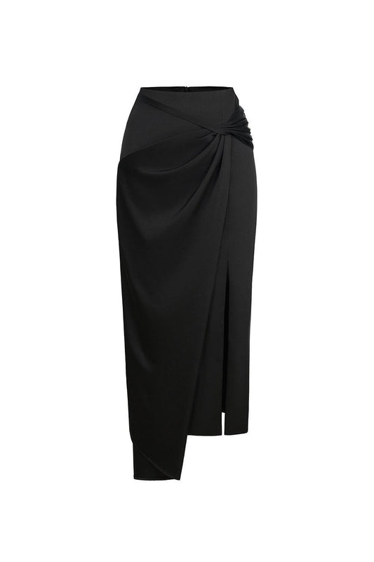 Camellia Asymmetric Twisted Silk Midi Skirt - MEAN BLVD
