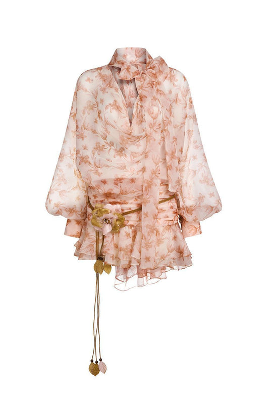 Camryn Blouson Tie Neck Chiffon Mini Dress - MEAN BLVD