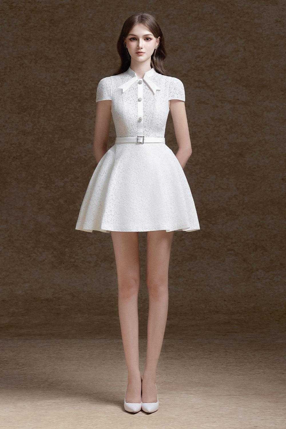 Women's Capella Fit and Flare Short Sleeved Lace Mini Dress S/M/L White MEAN BLVD, White / S Women's Capella Fit and Flare Short Sleeved Lace Mini Dress S/M/L White MEAN BLVD, White / S
