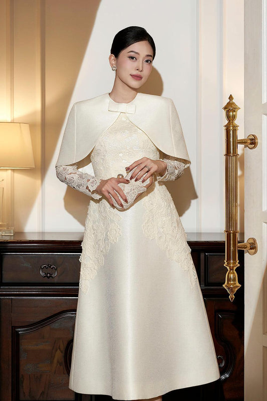 Caris A-line Long Sleeved Taffeta Midi Dress - MEAN BLVD