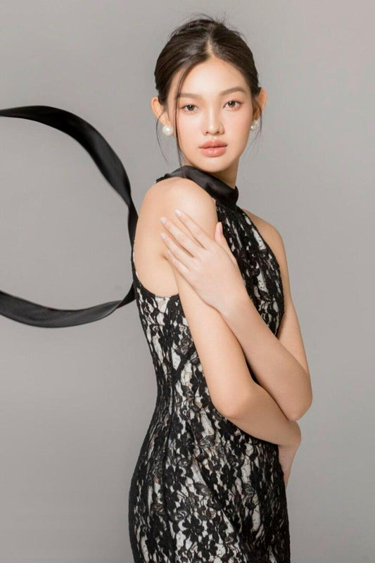 Carly Halter Scarf Neck Lace Ankle Length Dress - MEAN BLVD