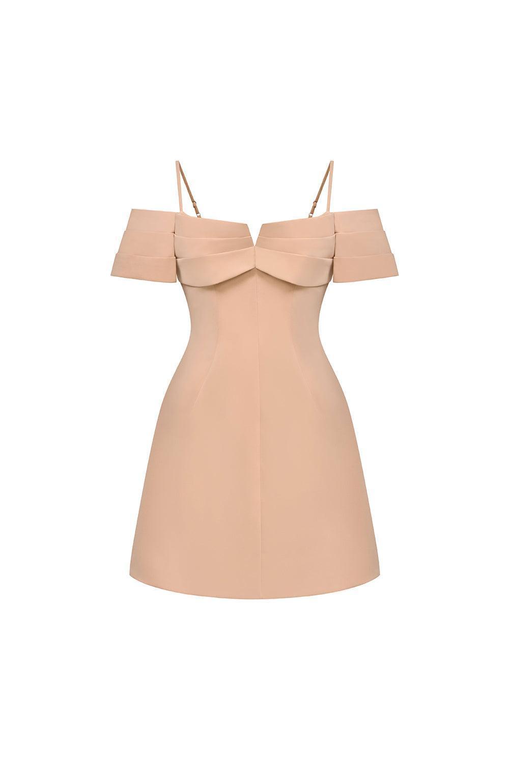 cecilia mini dress Women's Cecilia A-line Cold Shoulder Sleeved Polycotton Mini Dress S/M/L Nude MEAN BLVD Customize / Nude