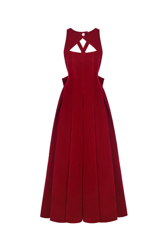 Celine Fit and Flare Pleated Velvet Ankle Length Dress - MEAN BLVD