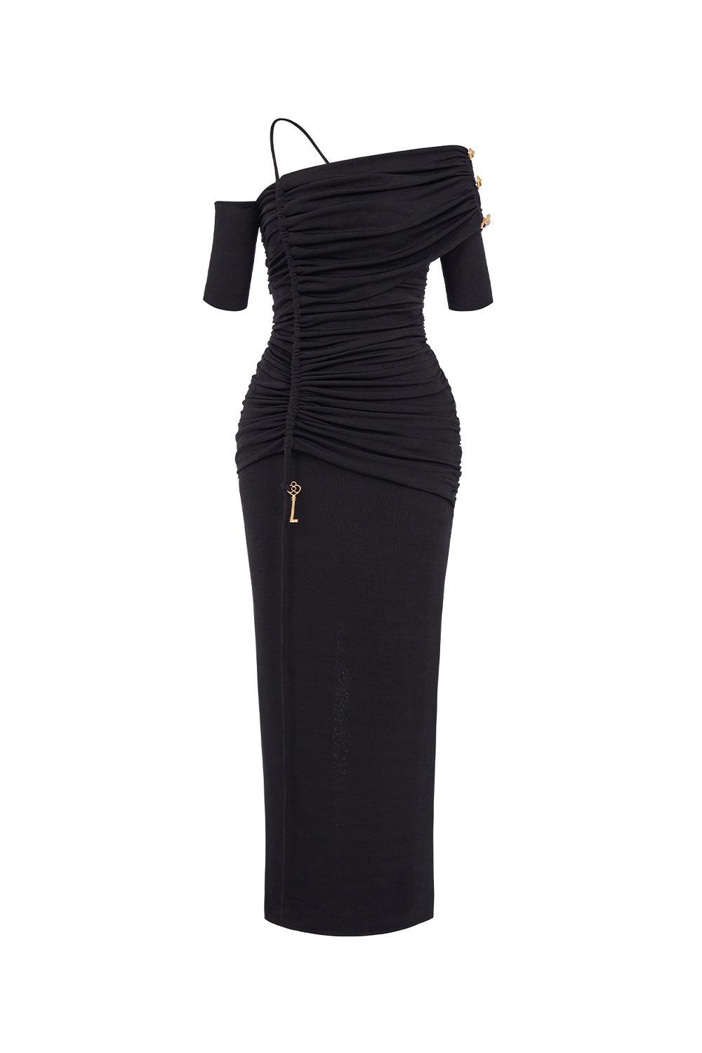 Women's Charlotte Bodycon Gathered Spandex Ankle Length Dress S/M/L/XL/Customize Black/White MEAN BLVD Black / S