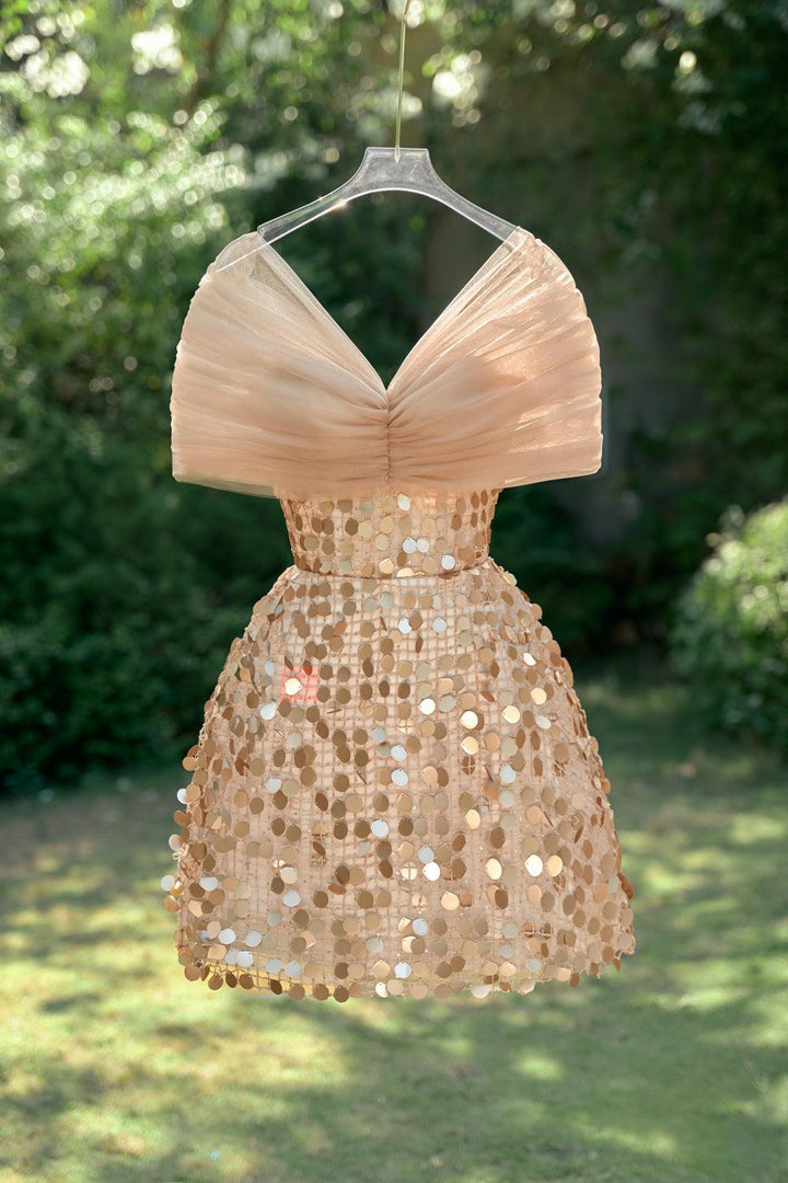 Chloe A-line Gathered Mesh Sequin Mini Dress - MEAN BLVD