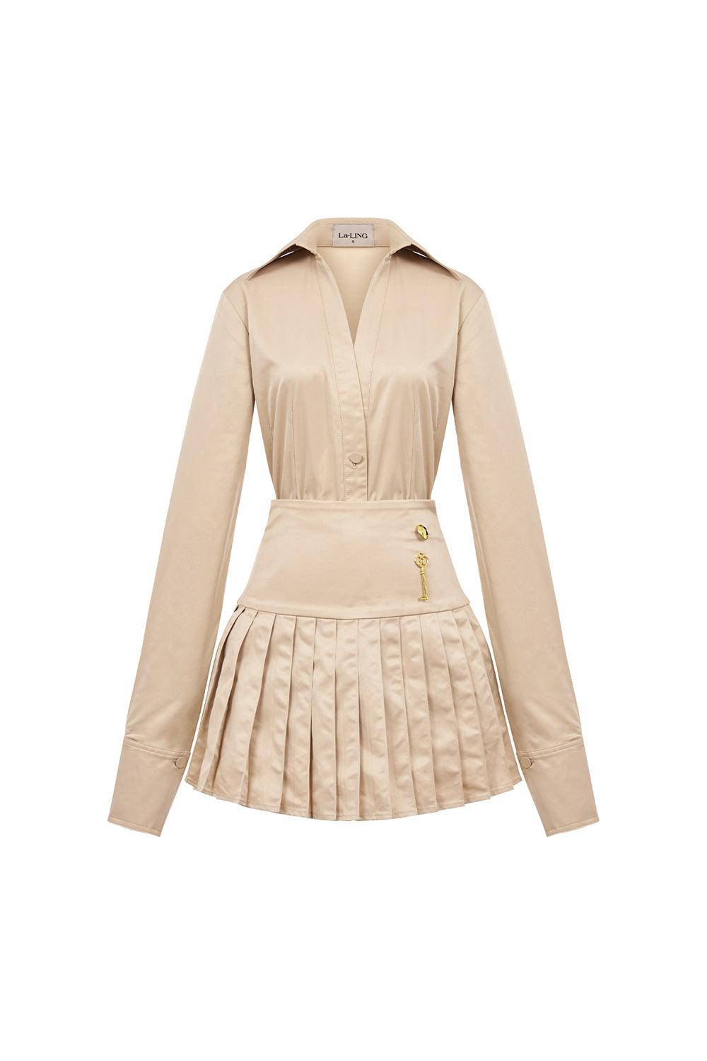 Women's Chloe Drop Waist Pleated Taffeta Mini Dress S/M/L/XL/Customize Beige MEAN BLVD Beige / M Women's Chloe Drop Waist Pleated Taffeta Mini Dress S/M/L/XL/Customize Beige MEAN BLVD Beige / M
