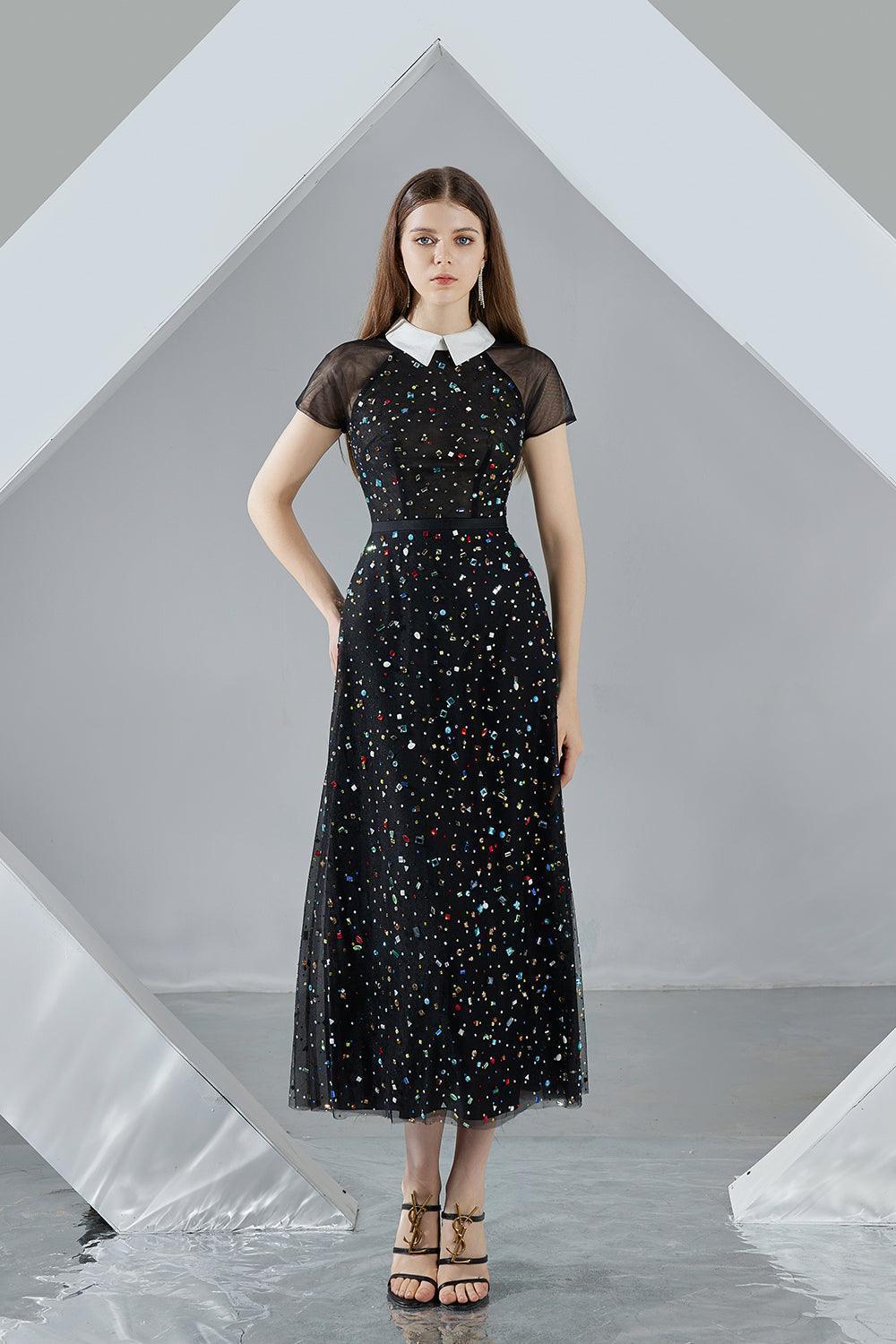 Women's Christina A-Line Short Sleeved Mesh Sheer Midi Dress S/M/L/Xl Black Mean Blvd Customize / Black Women's Christina A-Line Short Sleeved Mesh Sheer Midi Dress S/M/L/Xl Black Mean Blvd Customize / Black